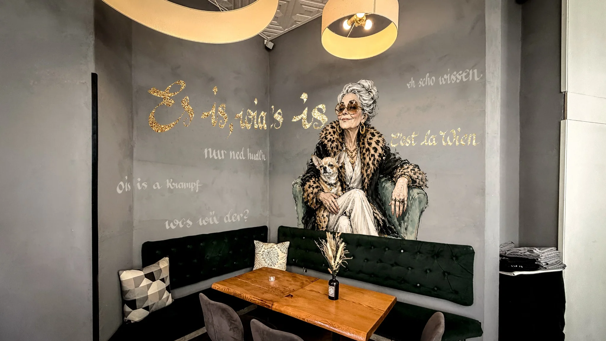 Visualisierung eines Gastronomieraums mit großformatiger Charakterillustration