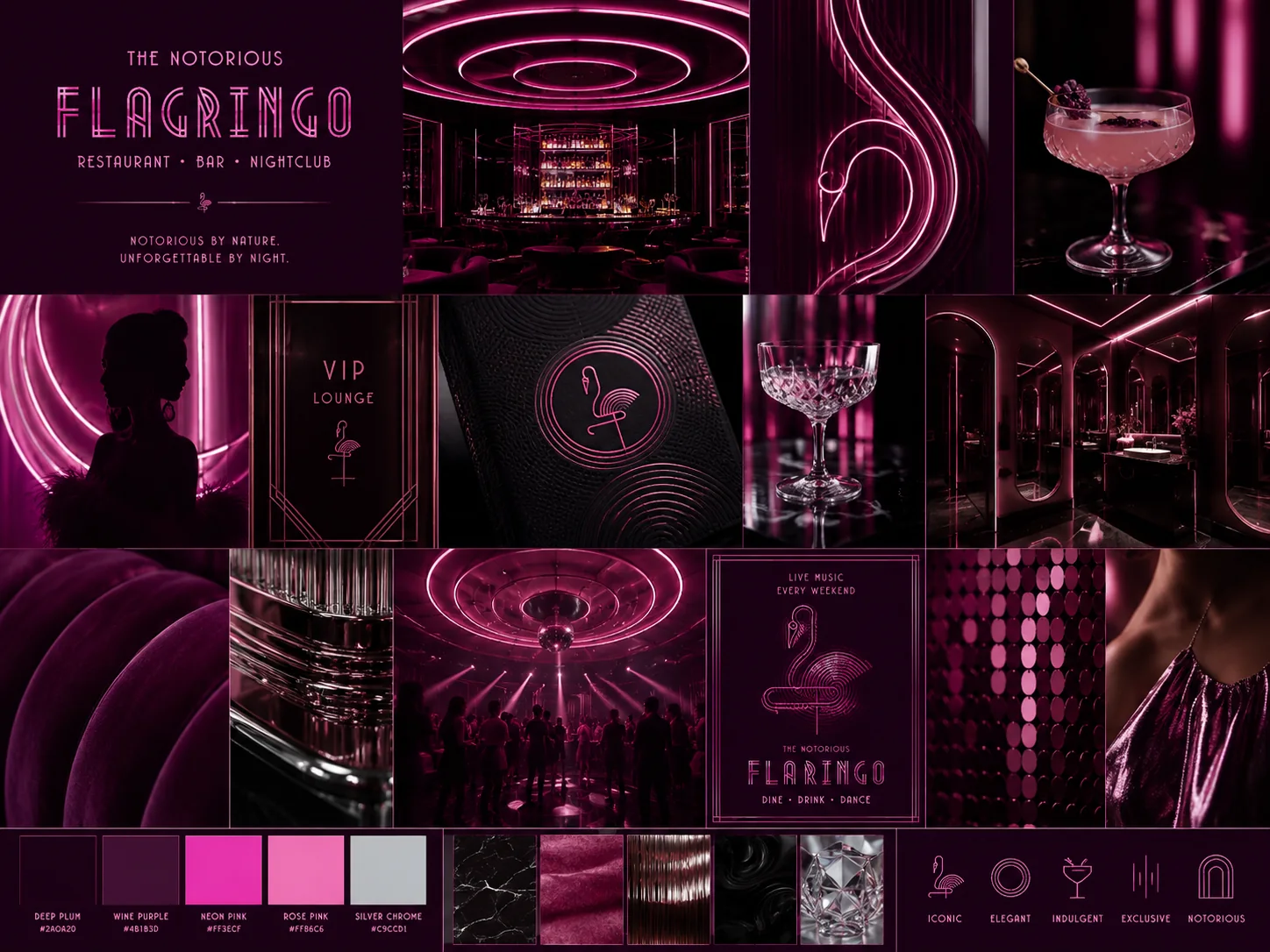 Pinke und violette Hospitality-Bildwelt für Restaurant, Bar und Nightclub