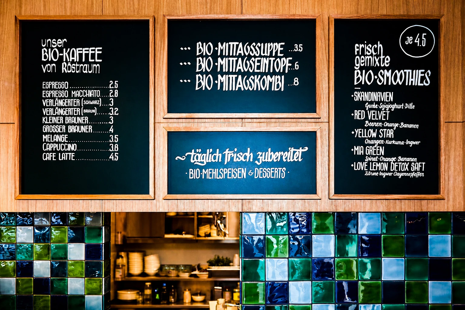 Handgezeichnete Menütafeln und Lettering in einem Gastronomieraum