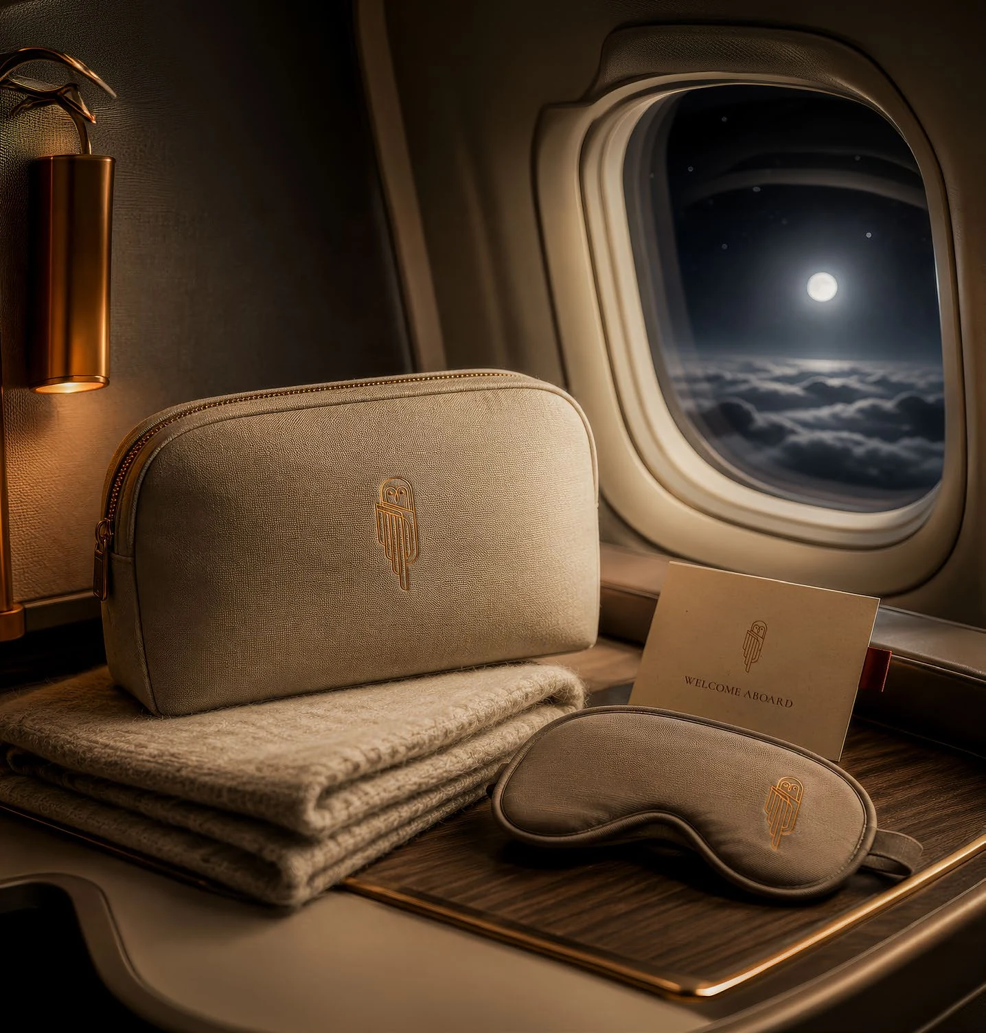 Overnight Comfort Service Amenity Kit in einer Flugzeugkabine