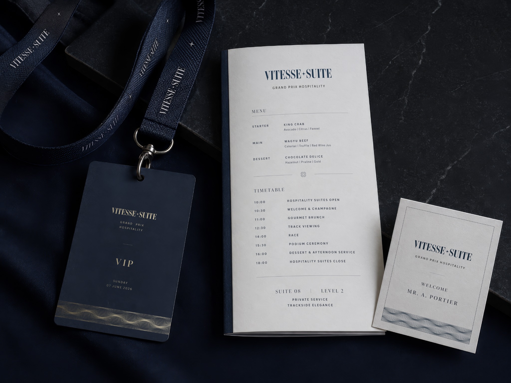 Vitesse Suite Menü, VIP-Pass und Welcome Card als Printsystem